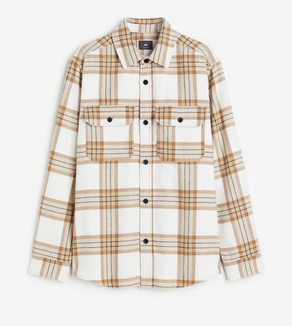 H&M Men's Long Sleeve Flannel Light Brown Plaid Size XL